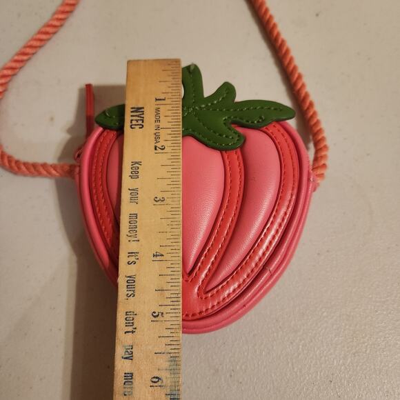 Zara Girls Cute Pink Strawberry Embroidered Crossbody purse Rope Strap Small Bag - Picture 7 of 9